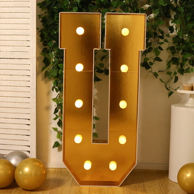 4ft Giant LED Marquee Letter "U", Gold Pre-Cut Foam Board with 10 Warm White Battery Operated LEDs, Glue Gun and Sticks