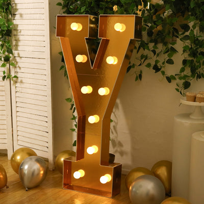 4ft Giant LED Marquee Letter "Y", Gold Pre-Cut Foam Board with 10 Warm White Battery Operated LEDs, Glue Gun and Sticks