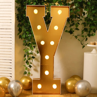 4ft Giant LED Marquee Letter "Y", Gold Pre-Cut Foam Board with 10 Warm White Battery Operated LEDs, Glue Gun and Sticks