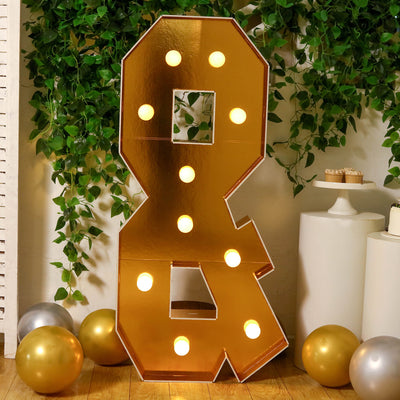 4ft Giant LED Marquee Symbol "&", Gold Pre-Cut Foam Board with 10 Warm White Battery Operated LEDs, Glue Gun and Sticks