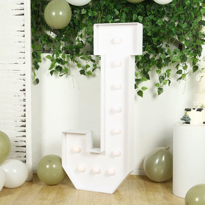 4ft Giant LED Marquee Letter "J", White Pre-Cut Foam Board with 10 Warm White Battery Operated LEDs, Glue Gun and Sticks