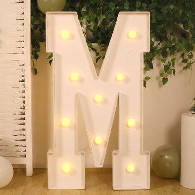 4ft Giant LED Marquee Letter "M", White Pre-Cut Foam Board with 10 Warm White Battery Operated LEDs, Glue Gun and Sticks