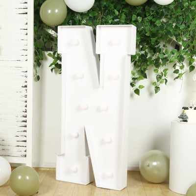 4ft Giant LED Marquee Letter "N", White Pre-Cut Foam Board with 10 Warm White Battery Operated LEDs, Glue Gun and Sticks