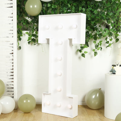 4ft Giant LED Marquee Letter "T", White Pre-Cut Foam Board with 10 Warm White Battery Operated LEDs, Glue Gun and Sticks