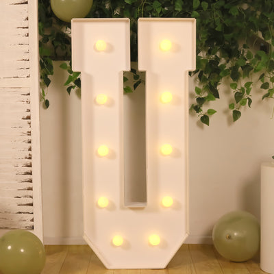 4ft Giant LED Marquee Letter "U", White Pre-Cut Foam Board with 10 Warm White Battery Operated LEDs, Glue Gun and Sticks