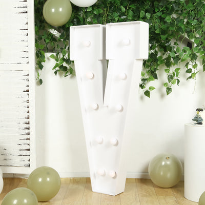 4ft Giant LED Marquee Letter "V", White Pre-Cut Foam Board with 10 Warm White Battery Operated LEDs, Glue Gun and Sticks