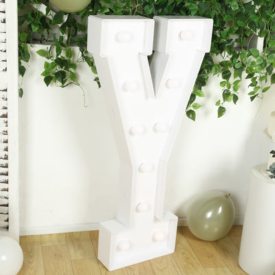 4ft Giant LED Marquee Letter "Y", White Pre-Cut Foam Board with 10 Warm White Battery Operated LEDs, Glue Gun and Sticks
