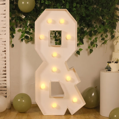 4ft Giant LED Marquee Symbol "&", White Pre-Cut Foam Board with 10 Warm White Battery Operated LEDs, Glue Gun and Sticks
