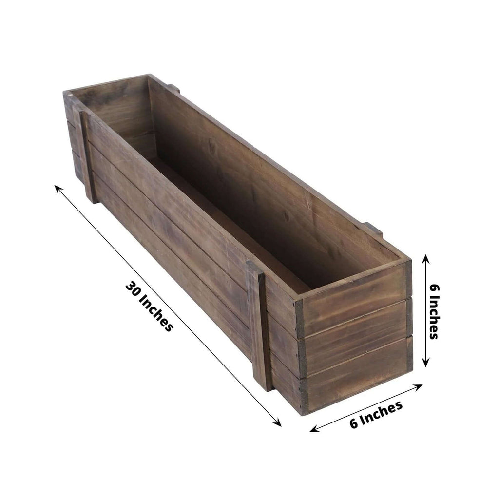 30x6 Smoked Brown Rustic Wood Planter Set | eFavormart.com