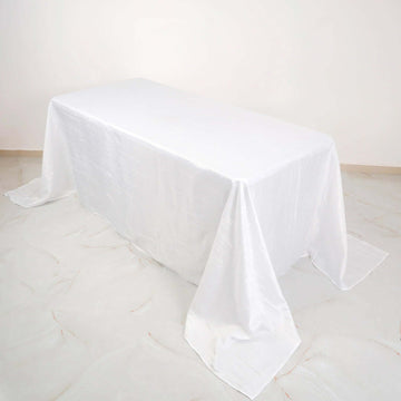 White Accordion Crinkle Taffeta Seamless Rectangular Tablecloth 90"x132" for 6 Foot Table With Floor-Length Drop