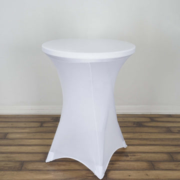 White Highboy Spandex Cocktail Table Cover, Fitted Stretch Tablecloth for 24"-32" Dia High Top Tables