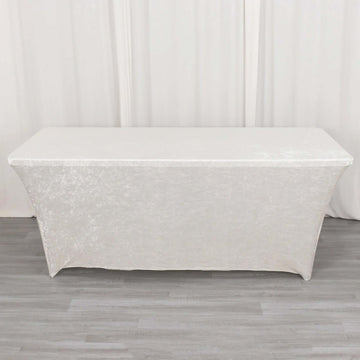 White Crushed Velvet Stretch Fitted Rectangular Table Cover 6ft