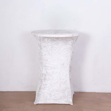 White Crushed Velvet Stretch Fitted Round Highboy Cocktail Table Cover