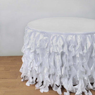 Taffeta Table Skirt 17ft White - Curly Willow Design for Stylish & Versatile Event Table Cover