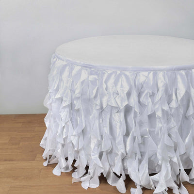Taffeta Table Skirt 21ft White Curly Willow Design for Stylish & Versatile Event Table Cover