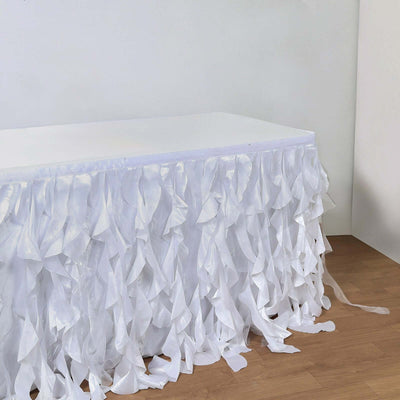 Taffeta Table Skirt 21ft White Curly Willow Design for Stylish & Versatile Event Table Cover