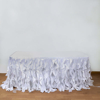 Taffeta Table Skirt 17ft White - Curly Willow Design for Stylish & Versatile Event Table Cover