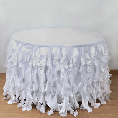 Taffeta Table Skirt 17ft White - Curly Willow Design for Stylish & Versatile Event Table Cover