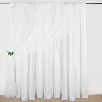 White Chiffon Polyester Backdrop Drape Curtain, Dual Layer Event Divider Panel with Rod Pockets - 10ftx10ft