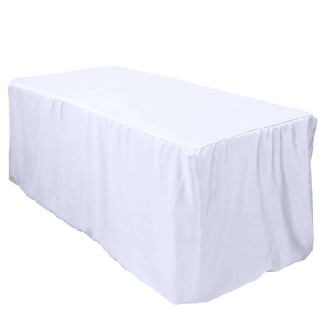 White Fitted Polyester Table Cover for Elegant Event Table Decor