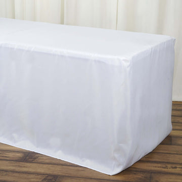 White Fitted Polyester Rectangle Tablecloth 6ft Table Cover For 72"x30" Tables