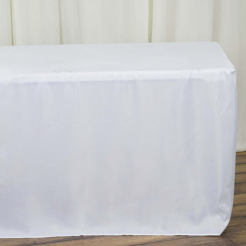 White Fitted Polyester Rectangle Tablecloth 8ft Table Cover For 96"x30" Tables