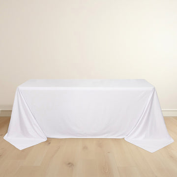 White Premium Scuba Rectangular Tablecloth, Wrinkle Free Polyester Seamless Tablecloth 90"x132" for 6 Foot Table With Floor-Length Drop