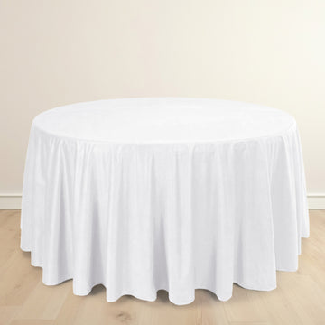 White Premium Scuba Round Tablecloth, Wrinkle Free Polyester Seamless Tablecloth 120" for 5 Foot Table With Floor-Length Drop