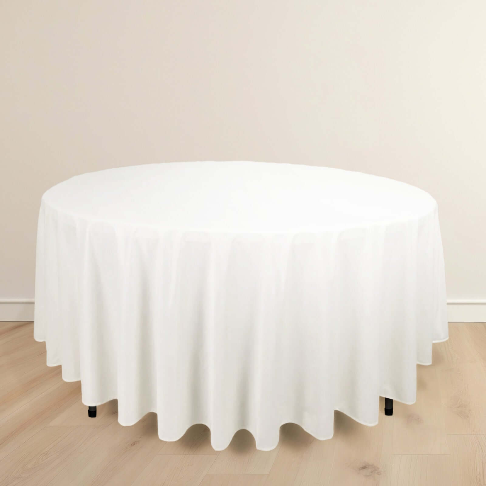 White Premium Scuba Round Tablecloth - 108 In | eFavormart.com