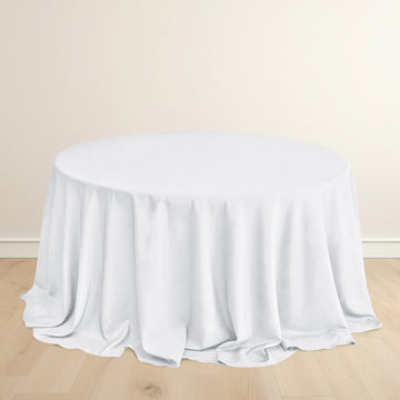 White Premium Scuba Round Tablecloth, Wrinkle Free Polyester Seamless Tablecloth 132" for 6 Foot Table With Floor-Length Drop