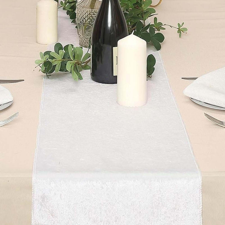 Premium Velvet Table Runner White 12 Inch x 108 Inch 