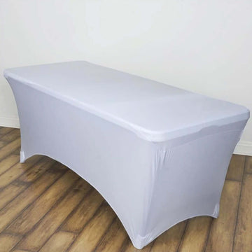 White Stretch Spandex Rectangle Tablecloth 6ft Wrinkle Free Fitted Table Cover for 72"x30" Tables