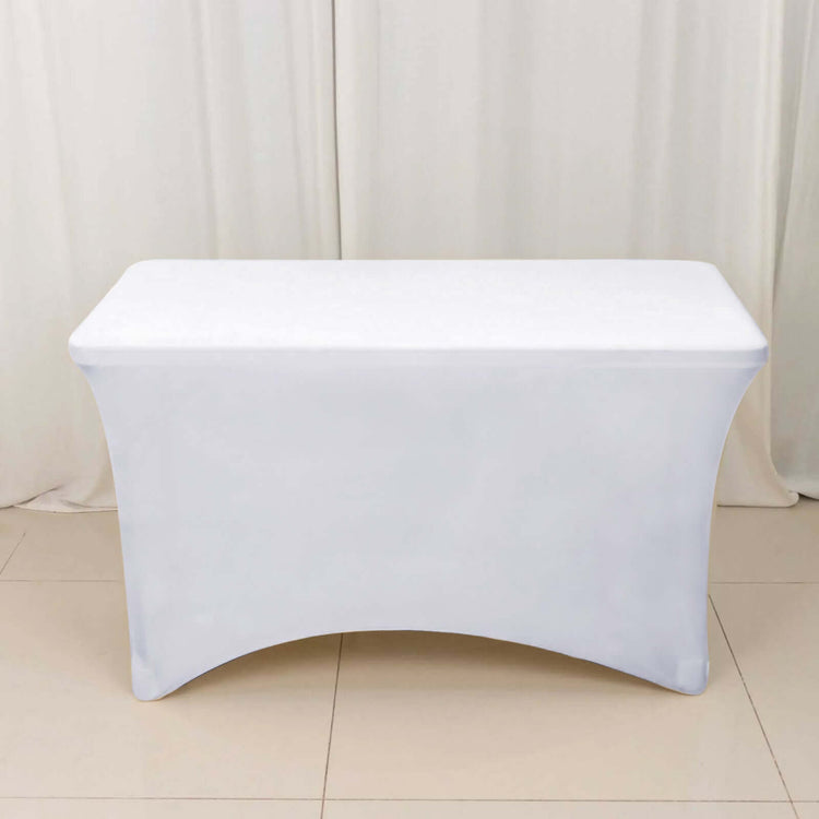 4 Feet Rectangular Table Cover In White Stretch Spandex 