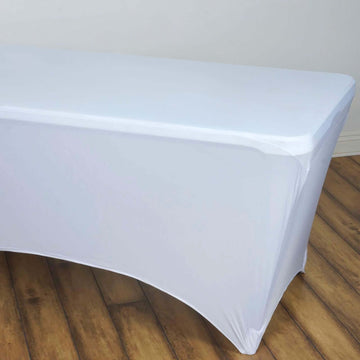 White Rectangular Stretch Spandex Tablecloth for Elegant Event Décor