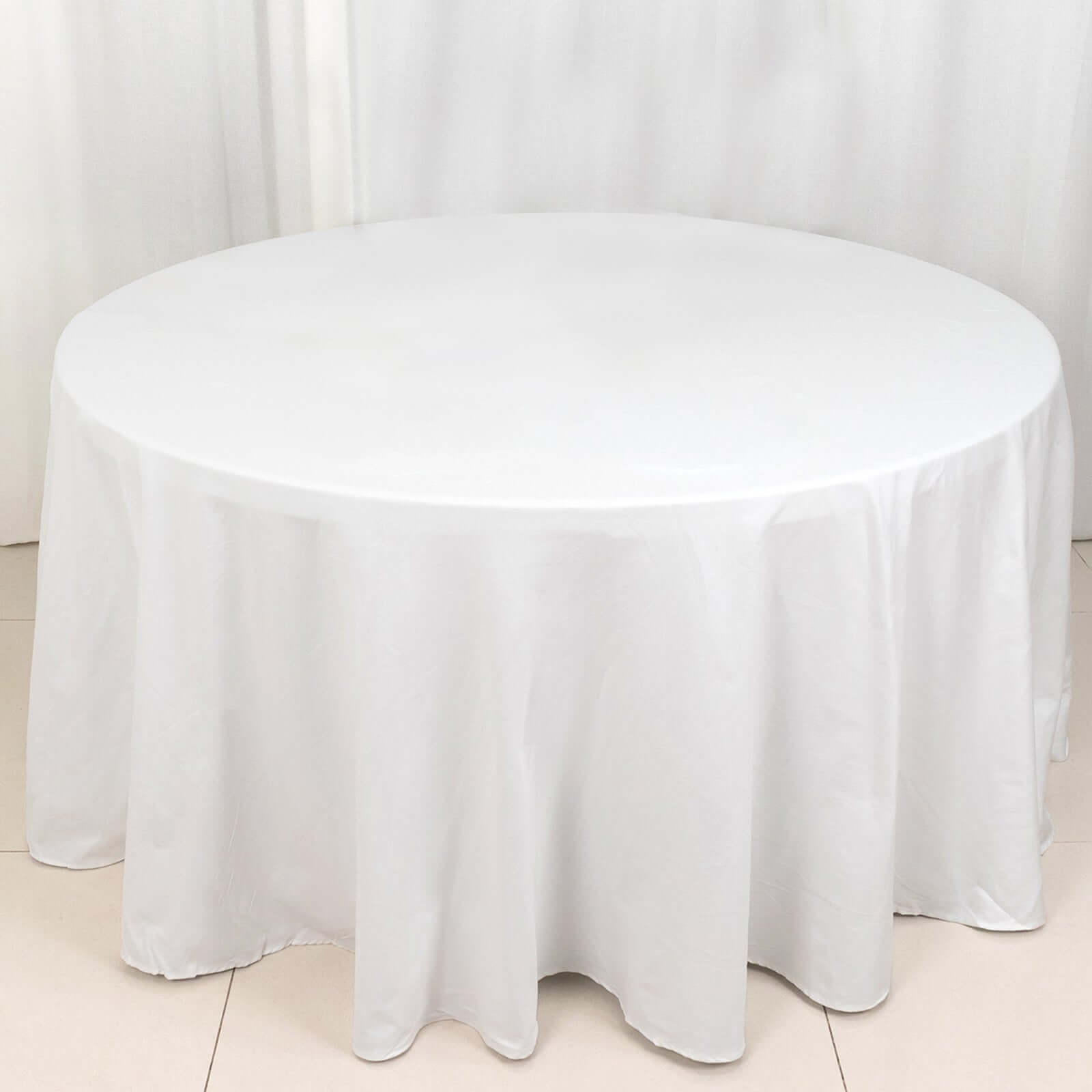 120 In White Round Cotton Linen Tablecloth | eFavormart.com