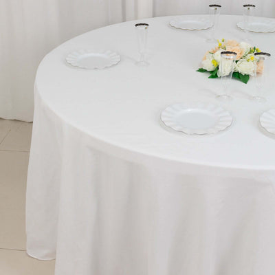 100% Cotton Round Tablecloth 120" White Linen - Soft & Breathable Seamless Table Cover for Stylish Tablescapes