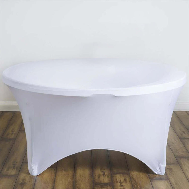 White Stretch Spandex Fitted Round Tablecloth 60 in for 5 Foot Tables