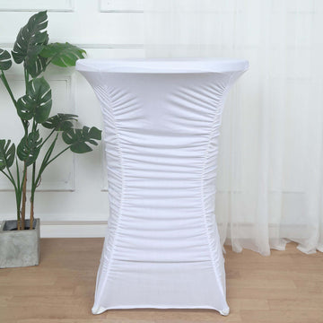 White Ruched Pleated Heavy Duty Spandex Cocktail Table Cover - 32"