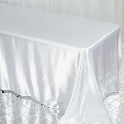 Satin Rectangular Tablecloth 90"x132" White - Seamless Classy Table Cover for Weddings & Events