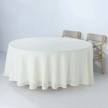 White Seamless Linen Round Tablecloth, Slubby Textured Wrinkle Resistant Tablecloth 108"