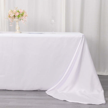 White Seamless Polyester Rectangular Tablecloth with Rounded Corners, Oval Oblong Tablecloth - 90"x156" for 8 Foot Table With Floor-Length Drop