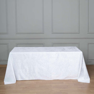 White Seamless Premium Velvet Rectangle Tablecloth, Reusable Linen 90"x132" for 6 Foot Table With Floor-Length Drop