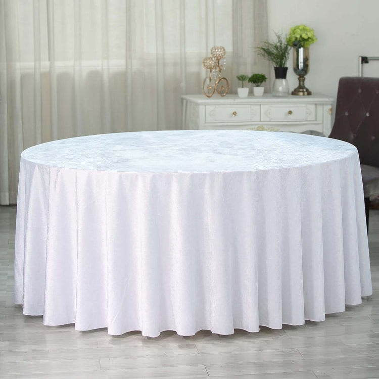 120inch White Seamless Premium Velvet Round Tablecloth, Reusable Linen