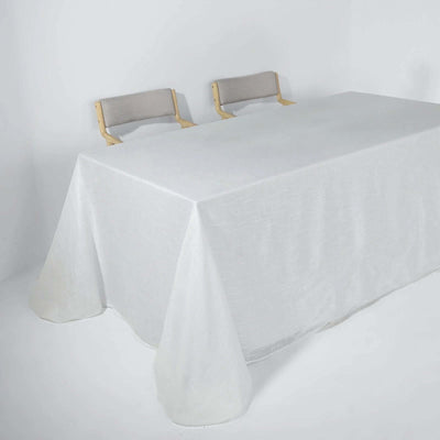 Faux Linen Rectangular Tablecloth 90"x156" White with Slubby Textured - Wrinkle Resistant & Seamless Table Cover for Boho Chic Events
