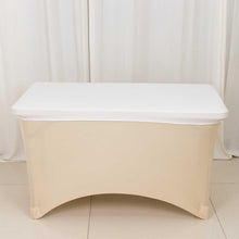 White Stretch Spandex Rectangle Tablecloth Top Cover 4ft Wrinkle Free Fitted Cover for 48"x30" Table