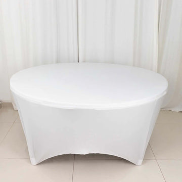 White Round Stretch Spandex Tablecloth 6ft Fitted Table Cover for 72 inch Tables