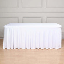 6 Feet White Wavy Spandex Tablecloth Fitted Rectangle Table Skirt