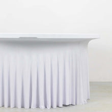 White Wavy Spandex Fitted Round 1-Piece Tablecloth Table Skirt, Stretchy Table Cover Ruffles 6ft