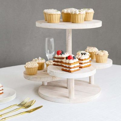 4-Tier Wooden Cake Stand 14" Tall Whitewash with Round Tiered Trays - Rustic Cupcake Tower Dessert Display