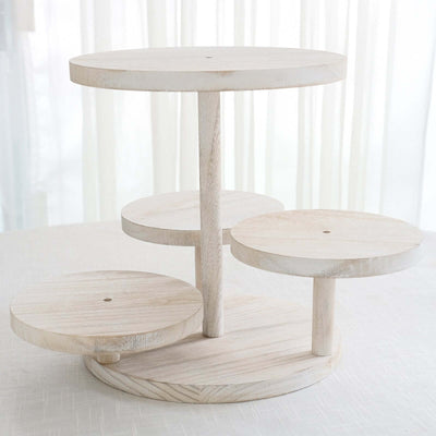 4-Tier Wooden Cake Stand 14" Tall Whitewash with Round Tiered Trays - Rustic Cupcake Tower Dessert Display